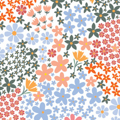 Pastel seamless pattern, multicolored wildflowers. botanical elements abstract vector illustration design.
