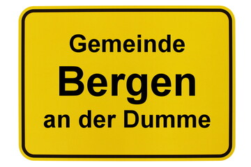 Obraz premium Illustration eines Ortsschildes der Gemeinde Bergen and der Dumme in Niedersachsen