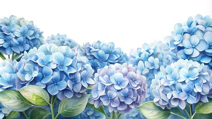 Watercolor hydrangea flowers on blue background