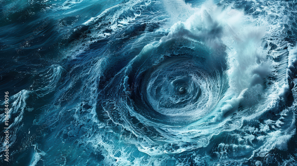 Poster powerful whirlpool forming in middle of ocean creates mesmerizing display of swirling water and dyna