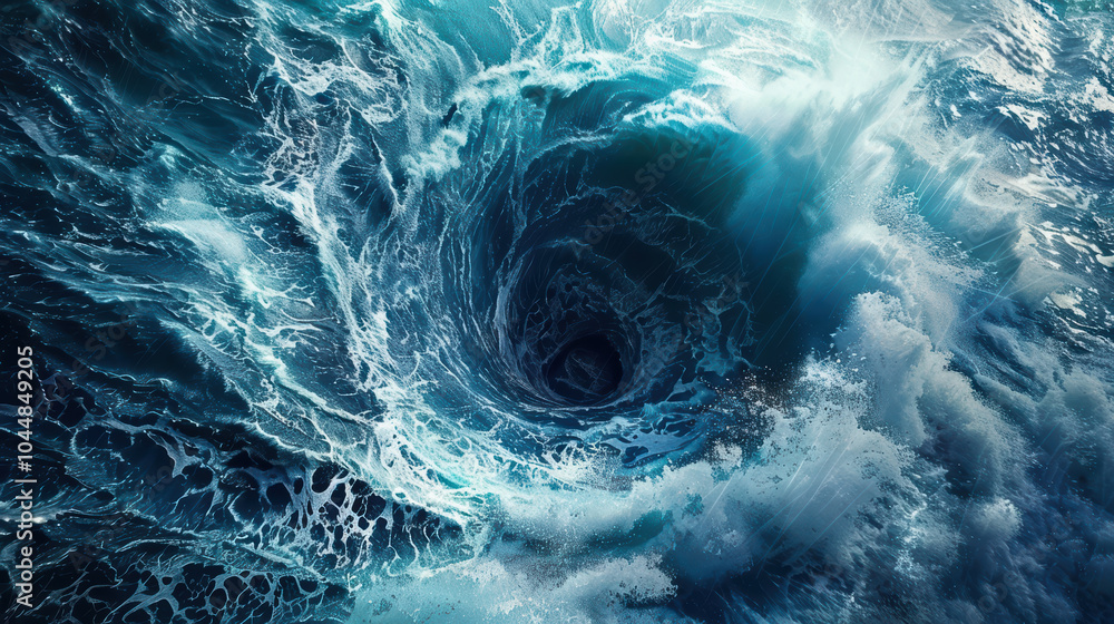 Poster powerful whirlpool forming in middle of ocean creates mesmerizing display of swirling water and frot