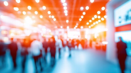 A vibrant and dynamic scene of a busy event with blurred motion, colorful lights, and diverse people engaging in various activities.