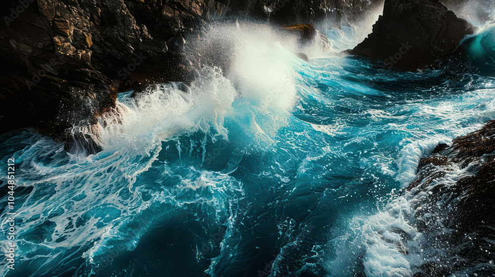 Poster powerful ocean waves crashing against rocky cliffs create stunning display of natures force and beau