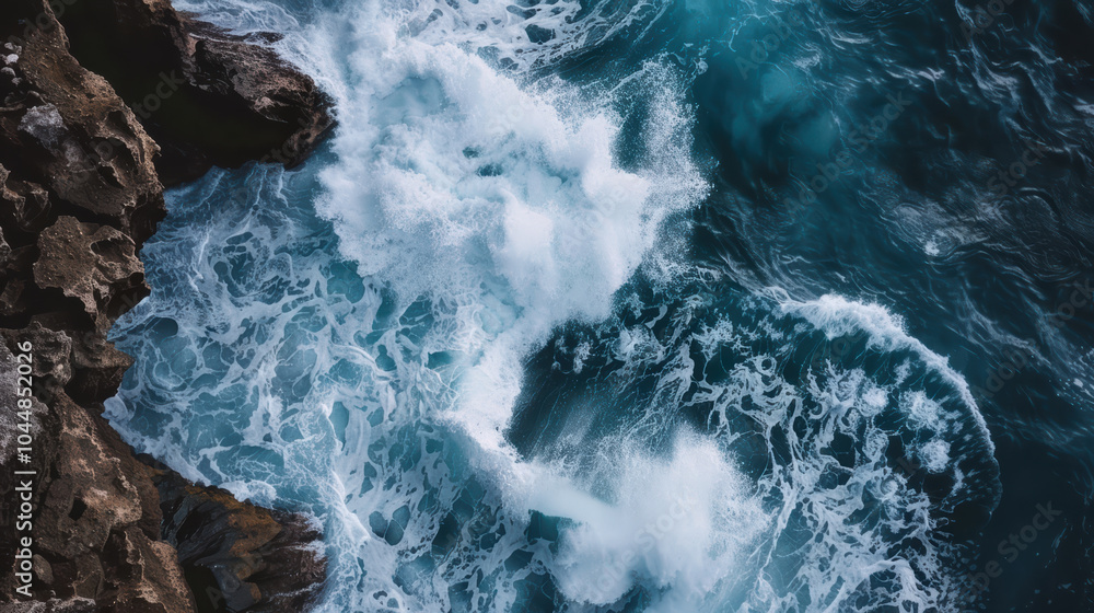 Poster powerful ocean waves crashing against rocky cliffs create stunning display of natures force and beau