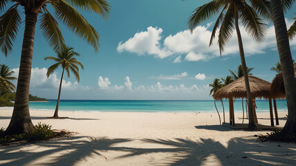 Serene Cuban Beach with Swaying Palm Trees