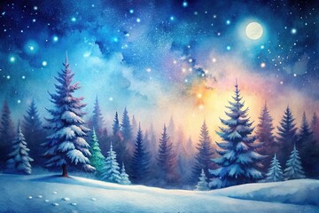 Obraz premium watercolor night winter nature background