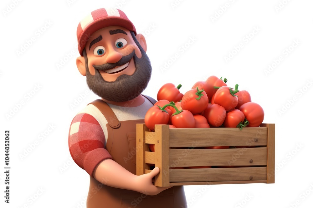 Poster Smiling cartoon tomato crate.