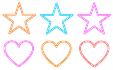 ネオンのフレーム　枠　セット　キラキラ　飾り　素材　光る　光線　ライト　おしゃれ　シンプル　飾り罫　囲み　見出し　タイトル　あしらい　ラベル　パーツ　ハート　スター　透過