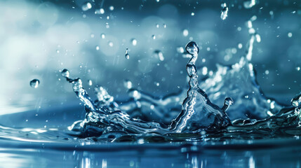 Water droplets splash in slow motion, creating mesmerizing patterns and reflections. dynamic movement captures beauty of natures fluidity and intricate details of each droplet