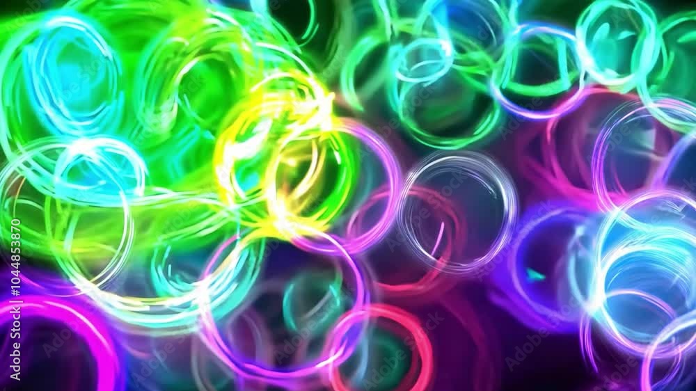 Poster colorful abstract light patterns create a vibrant display of circular shapes in a dark setting