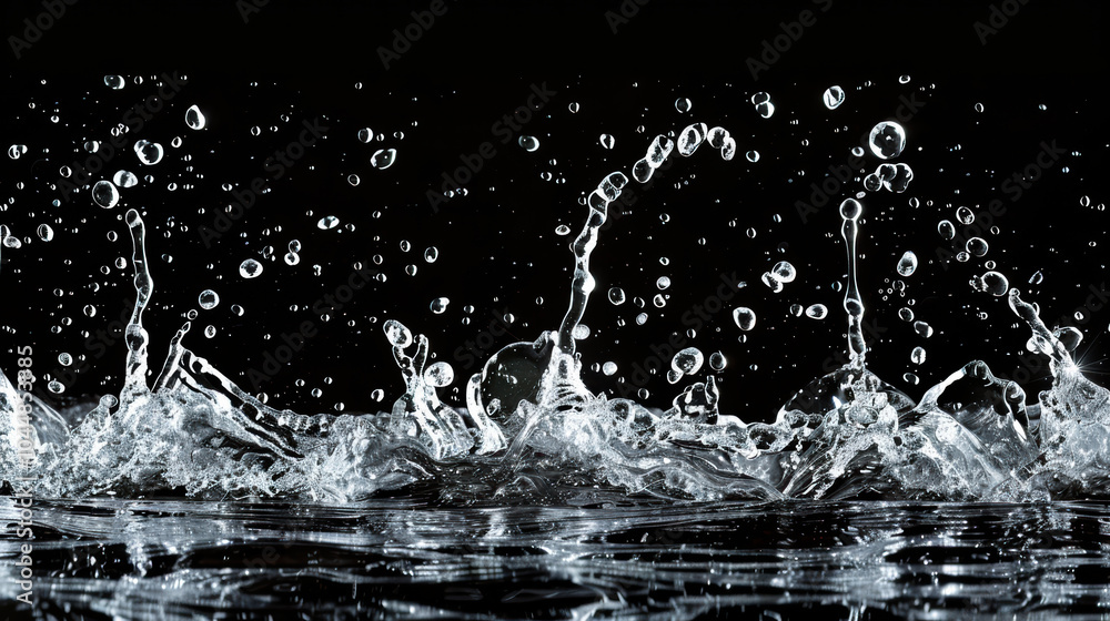 Poster water droplets splashing in slow motion create mesmerizing display of movement and beauty against da