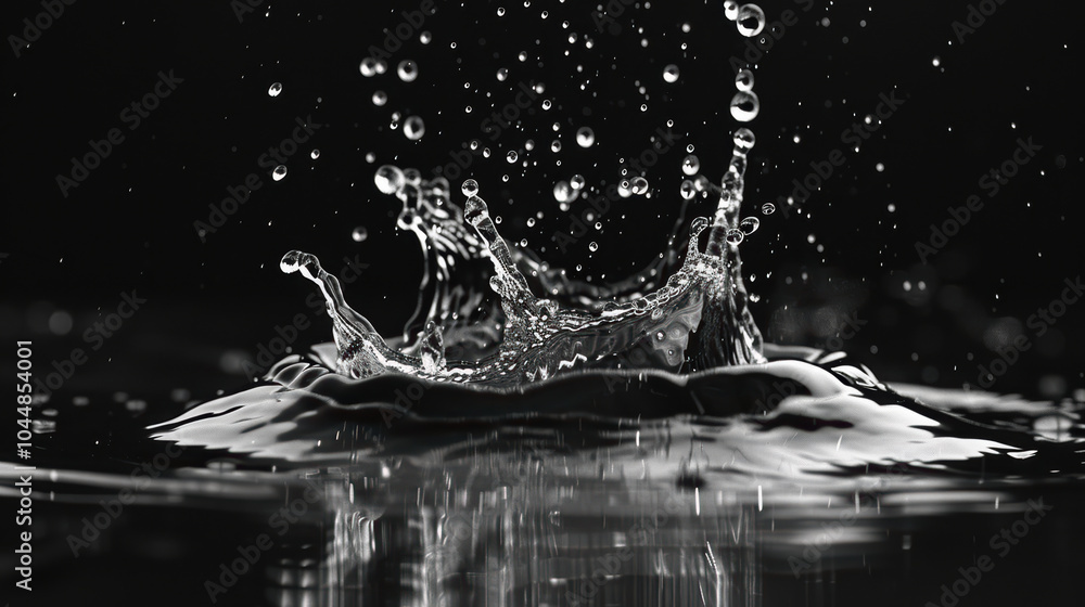 Poster water droplets splashing in slow motion create mesmerizing display of movement and beauty, capturing