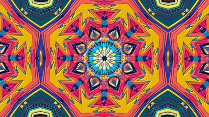 Abstract colorful psychedelic mandala kaleidoscope background pattern for a summer music festival