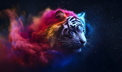 Fantasy and beautiful tiger explosion special effects, white tiger, beautiful tiger, mobile wallpaper, computer wallpaper, background