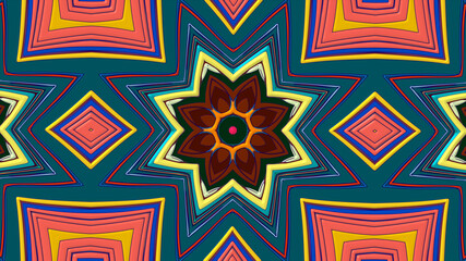 Abstract colorful psychedelic mandala kaleidoscope background pattern for a summer music festival