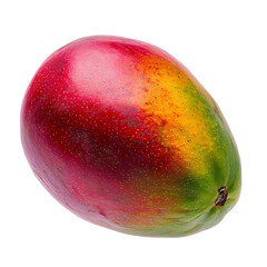 Obraz premium Whole Ripe Mango with Vibrant Red, Yellow, and Green Colors Isolated on transparent Background, Ideal for Tropical Fruit and Nutrition Themes 