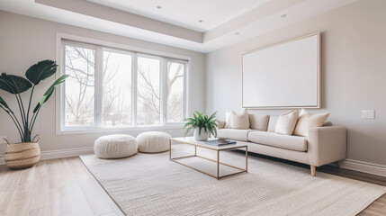 Fototapeta premium Modern Minimalist Living Room with Neutral Tones and Natural Light