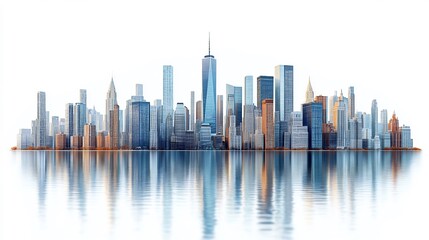 Obraz premium Detailed 3D render of contemporary city skyline with highrise skyscrapers and office buildings showcasing a sophisticated urban layout presented on a white isolated background