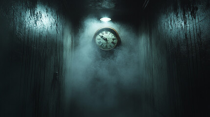 old clock on black background. copy space