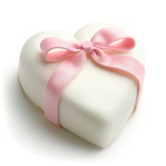 Heart-shaped cake with pink ribbon