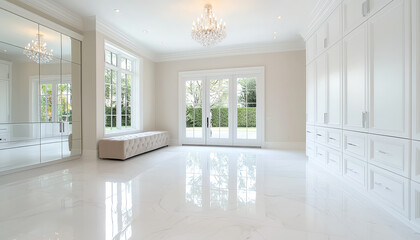 Fototapeta premium Elegant dressing room featuring a crystal chandelier and luxurious design elements for a sophisticated space