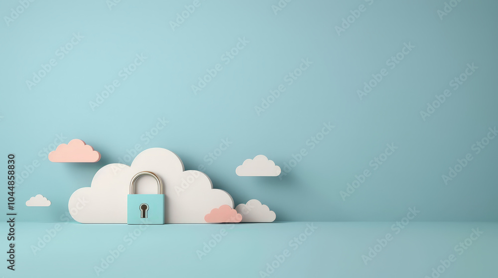 Poster modern cloud icon featuring padlock symbolizes security and protection in digital environment. soft 