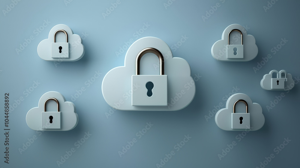 Poster secure cloud storage concept with padlocks symbolizing data protection and privacy. this modern desi