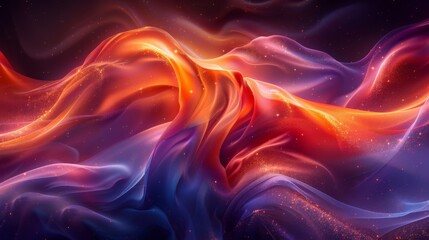 Obraz premium Abstract Wavy Background with Red, Orange, and Blue Shimmering Hues