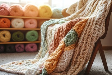A cozy crochet blanket, perfect for snuggling up on a cold winter day.