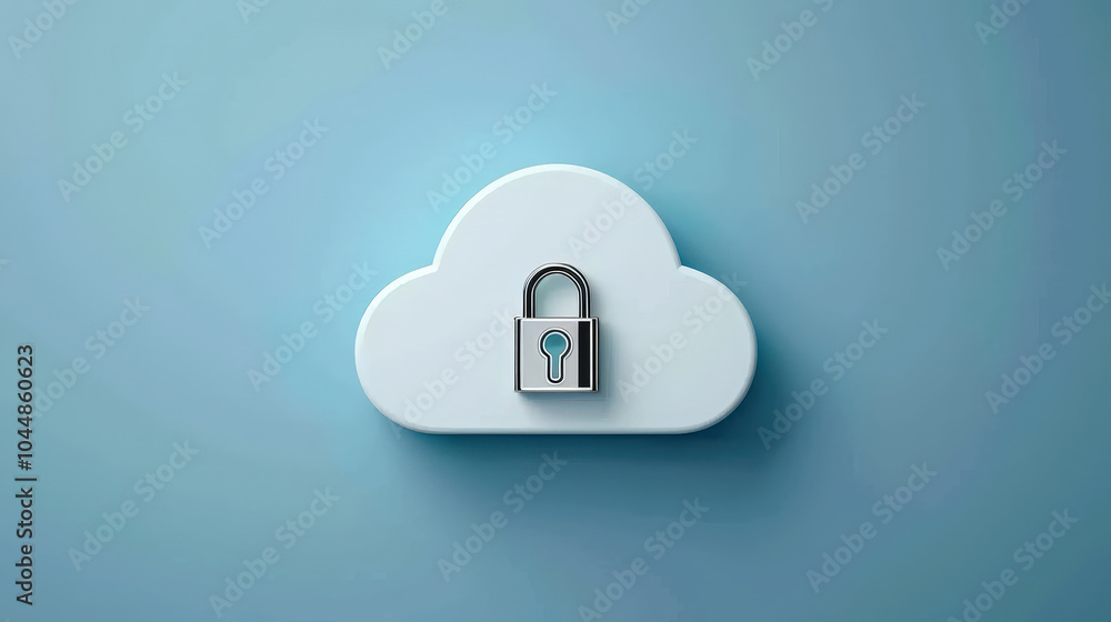 Poster modern cloud icon featuring secure lock symbolizes data protection and privacy in digital world. thi