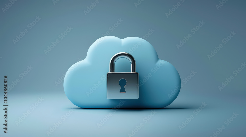 Poster secure cloud storage is represented by modern cloud icon featuring padlock, symbolizing data protect