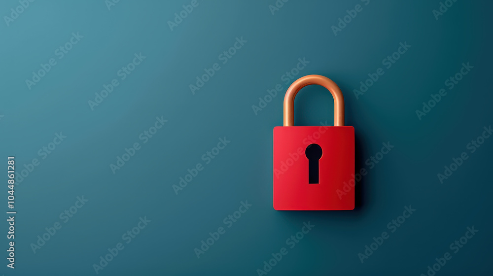 Poster modern padlock icon in red color against teal background symbolizes security and protection. this co