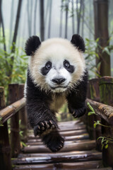 Obraz premium Curious Panda Cub Adventure. Generative AI