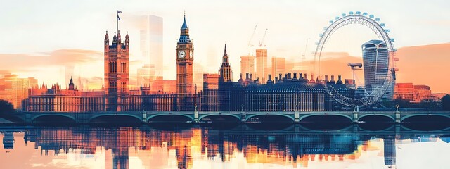 Obraz premium London cityscape double exposure contemporary style minimalist artwork collage illustration design