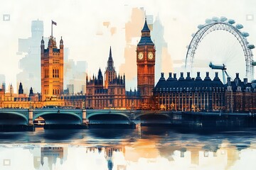 Fototapeta premium London cityscape double exposure contemporary style minimalist artwork collage illustration design