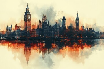 Naklejka premium London cityscape double exposure contemporary style minimalist artwork collage illustration design