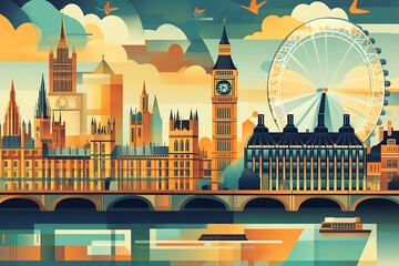  London cityscape double exposure contemporary style minimalist artwork collage illustration design 