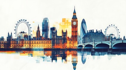 Obraz premium London cityscape double exposure contemporary style minimalist artwork collage illustration design 