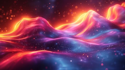 Fototapeta premium Abstract Wavy Landscape with Glowing Lights and Glittering Texture