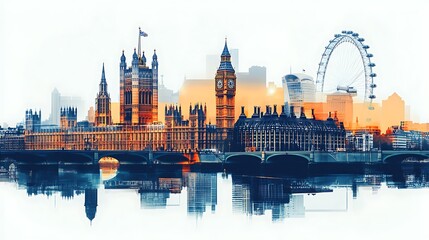 Obraz premium London cityscape double exposure contemporary style minimalist artwork collage illustration design 