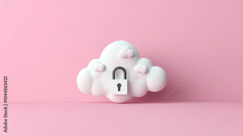 Aufkleber modern illustration of cloud with lock icon, symbolizing security and data protection. soft, rounded
