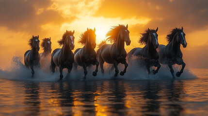 horse running in the sunset (golden hour)
