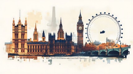 Fototapeta premium London cityscape double exposure contemporary style minimalist artwork collage illustration design 