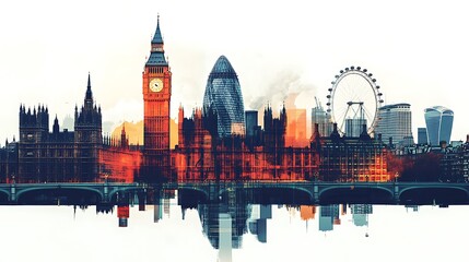 Obraz premium London cityscape double exposure contemporary style minimalist artwork collage illustration design 