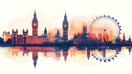 Fototapeta premium London cityscape double exposure contemporary style minimalist artwork collage illustration design 
