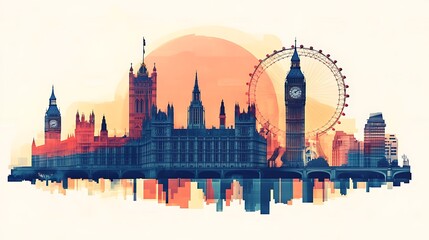 Obraz premium London cityscape double exposure contemporary style minimalist artwork collage illustration design 