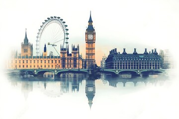 Obraz premium London cityscape double exposure contemporary style minimalist artwork collage illustration design 