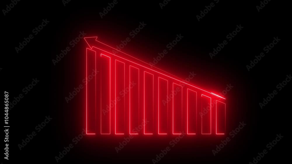 Poster neon line business graph icon animation neon business graph chart icon animation on isolated black b