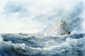 Sailboat sea painting outdoors.