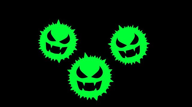 Animation of Green virus attacking. Illustration Bad viruses